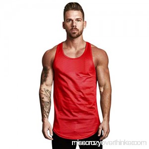 Loose Tank Top Men Donci Muscle Gym Workout Stringer Tees Solid Color Simple Basic Slim Fit Tops Red B07QGV96NQ